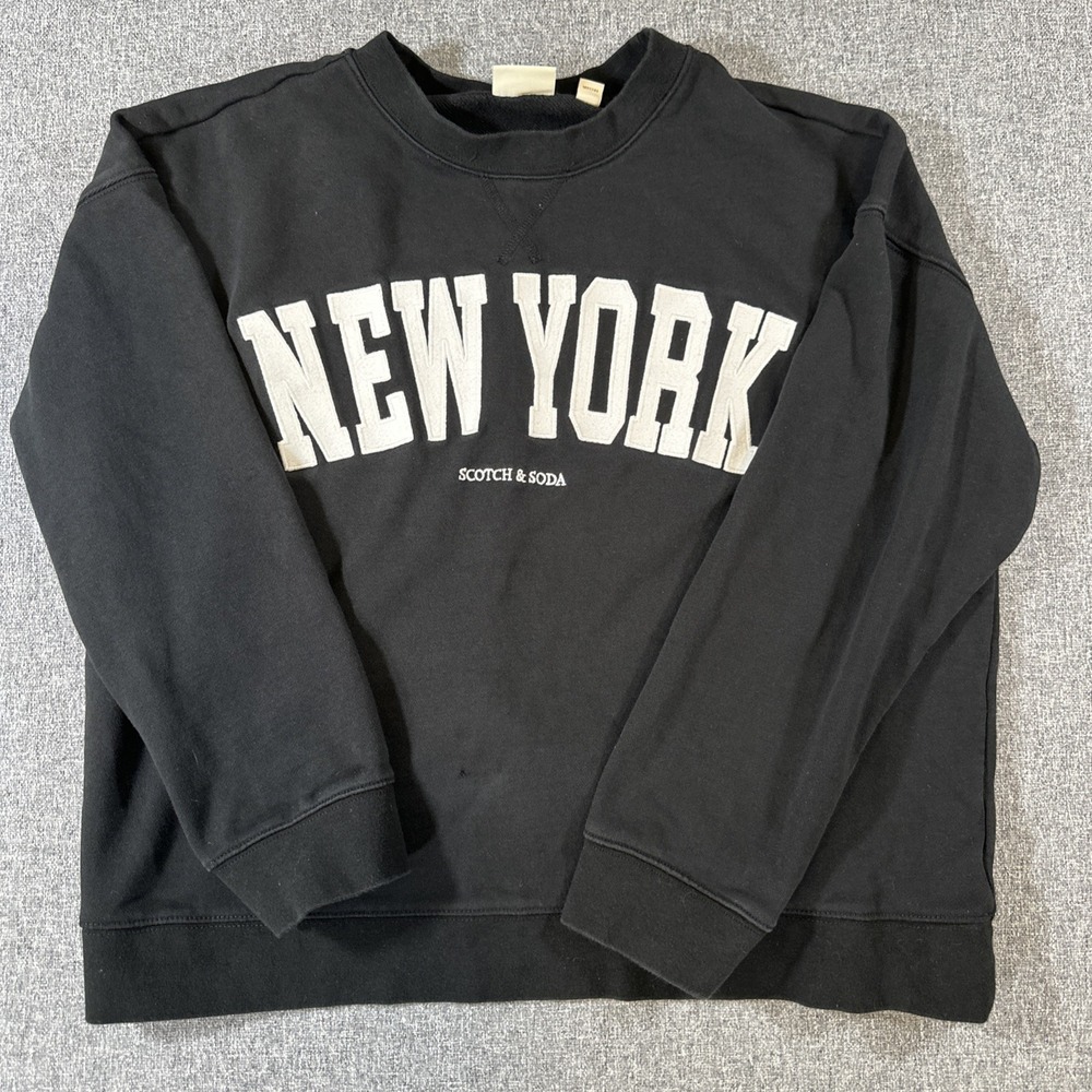 Scotch & Soda Amsterdam New York Crewneck Sweatshirt Black Logo Large Womans